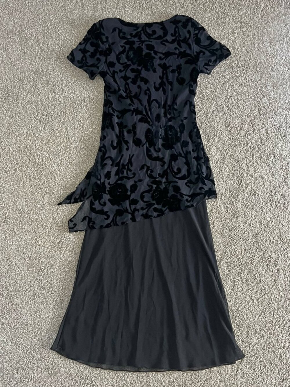 Y2K Beaded Velvet Maxi Dress Black Cowl Neck Whimsigoth Formal Eva Blue Size 10 - Picture 2 of 5